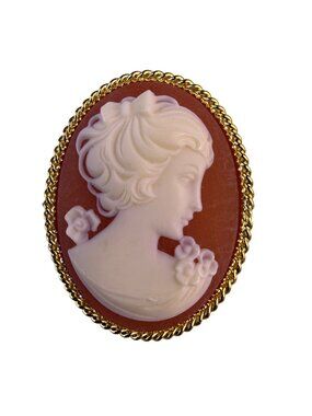 Vintage Unknown Women Gold Tone Resin Cameo Brooch Oval Jewelry Unique